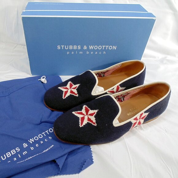 Stubbs & Wootton Star Navy Needlepoint Slip on Loafers Shoes - Picture 1 of 6